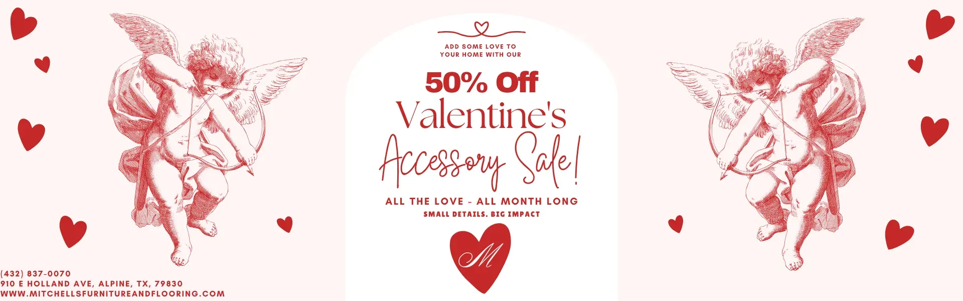 Valentine's Accessory Sale All Month long!  Accessories 50% Off!!